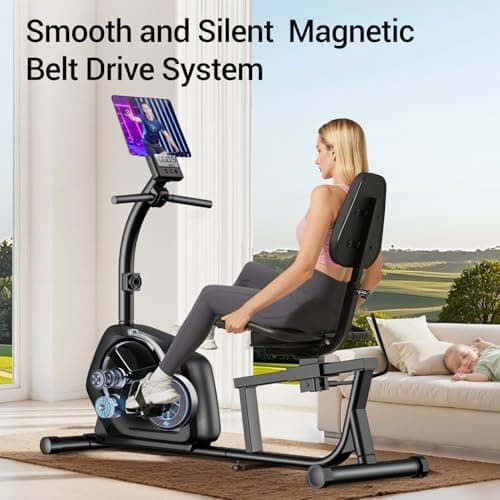 UMAY Recumbent Exercise Bike, Home Magnetic Stationary Bike with 16-Level Resistance Adjustment, Adjustable Seat, Heart Rate Sensor & LCD Display