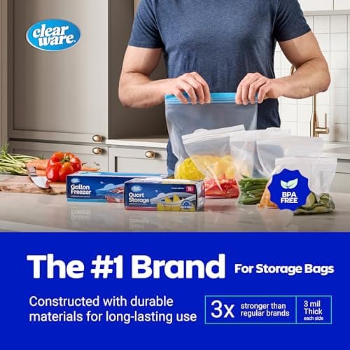 2 Gallon Storage Bags, Double Zipper Seal - 60 Count, Resealable Thick Plastic Food Storage Bags - Microwave-Safe, Zero BPA - Resealable Containers for Lunch, Snacks, Meals - 2 Boxes
