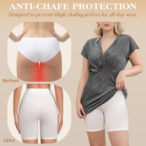 Reamphy Slip Shorts, Comfortable, Smooth Yoga Workout Biker Shorts for Women Under Dress, XL, Black+White+Nude, 3 Pack