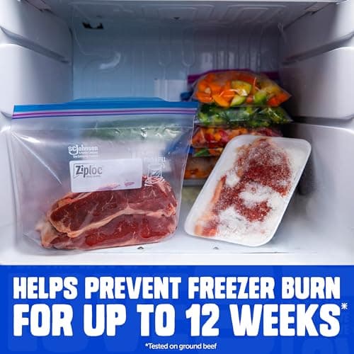 Ziploc Quart Food Storage Freezer Bags, Stand-Up Bottom, Easy to Fill, 100 Count