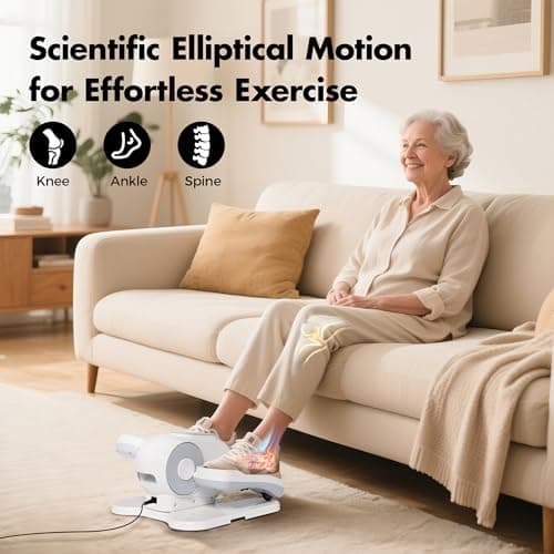 Under Desk Elliptical Machine, Leg Exerciser as Seen on TV While Sitting for Senior with Remote Control, Portable & Quiet Pedal Exerciser with 12 Adjustable Speed, White