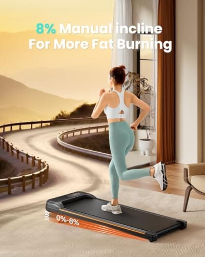 Abonow Walking Pad, Under Desk Treadmill with Incline for Home Office 2.5HP Portable Walking Treadmill with 265 Lbs Weight Capacity Walking Machine, Remote Control, LED Display - Black Orange