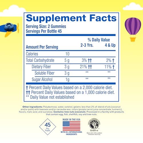 L’il Critters Fiber Daily Gummy Supplement for Kids, for Digestive Support, Berry and Lemon Flavors, 90 Gummies