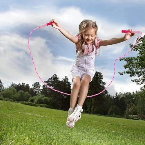 Zocy Soft Bead Jump Rope,Adjustable Fitness Skipping Rope for Men, Women and Kids Keeping Fit, Training (Pink+Purple)