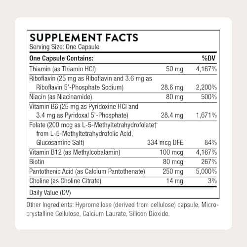 THORNE - Stress B-Complex - Vitamins B2, B6, B12 & Folate in Highly-Absorbable and Active Forms - Extra Vitamin B5 for Adrenal Support, Stress Management & Immune Function* - 60 Servings