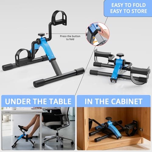 RYGEO Folding Pedal Exerciser Mini Exercise Bike Under Desk Bike for Arms and Legs Workout, Portable Desk Bike Peddler Machine for Sedentary Officer & Seniors