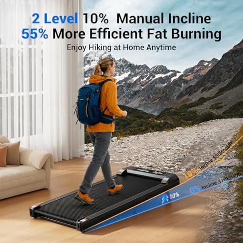 YUEJIQI Walking Pad Under Desk Treadmill with Incline for Home Office, 2.5HP Portable Walking Pad Treadmill with 280 Lbs Weight Capacity, Remote Control, LED Display