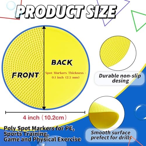 WildTracks 14 Pcs Football Spot Markers, Non-Slip Agility Flat Poly Spots, 4 inches，Floor Dots for Gym,PE Equipment,Rubber Circles Multiple Color Sports Markers(with Storage Package)