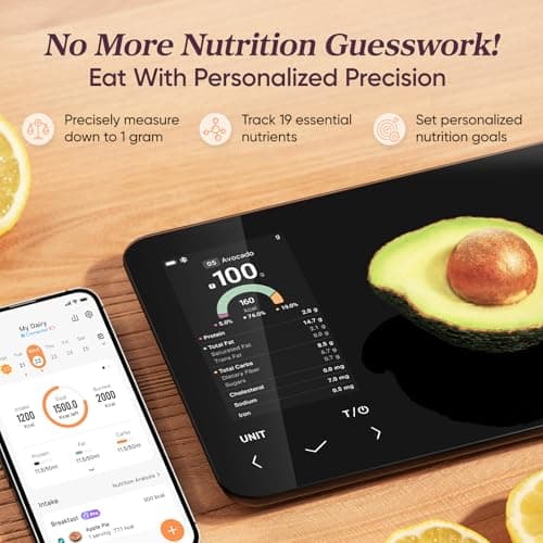 Cosori Smart Food Kitchen Scale with Nutritional Calculator, Free App for AI Scan, Calorie & Macro Tracking, Food Preload, On-Screen Nutrient Info, Personal Goals, Rechargeable, 11 lb / 5 kg