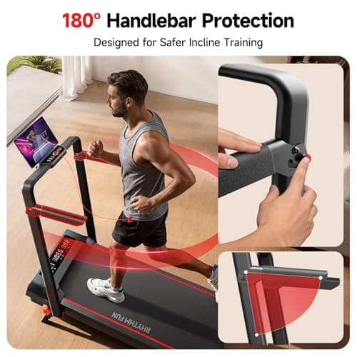 RHYTHM FUN Treadmill with Incline, Walking Pad with Handle Bar,300lbs Walking Pad with APP, Portable Folding Walking Treadmills for Home/Office with Low Noise