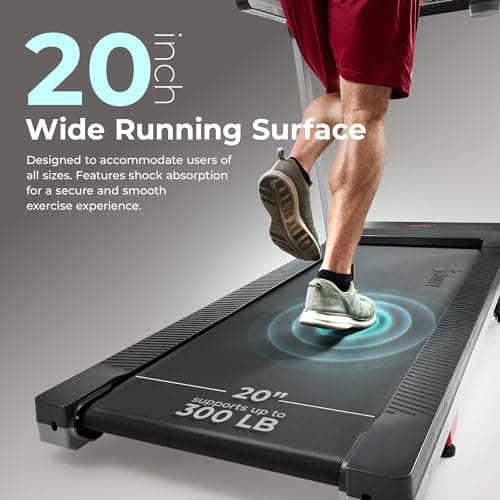 Sunny Health & Fitness Foldable 15 Level Auto Incline Treadmill, 20" Wide Running Belt, Quiet Brushless, Digital Display, 300 LB Weight Capacity, SunnyFit App Bluetooth Connection