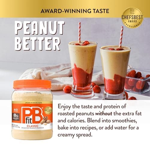 PBfit 30 Ounce Classic Peanut Butter Powder, Powdered Peanut Butter Spread From Real Roasted Peanuts, 8g of Protein 8% DV, Gluten-Free, 60 calories, 87% less fat (Pack of 1)