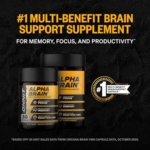 ONNIT Alpha Brain Nootropic Brain Supplement for Focus, Memory, Mental Clarity, Cognitive Support with L-Theanine and Vitamin B6, 30 Count Capsules