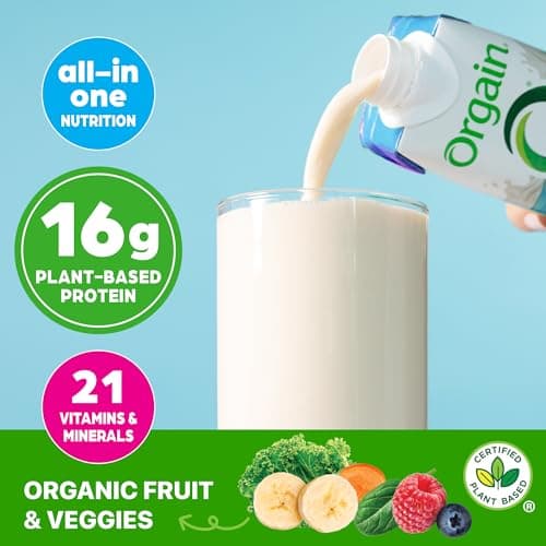 Orgain Organic Nutritional Vegan Protein Shake, Vanilla Bean - 16g Plant Based Protein, Meal Replacement, 21 Vitamins & Minerals, Fruits & Vegetables, Gluten Free, Non-GMO, 11 Fl Oz (Pack of 12)