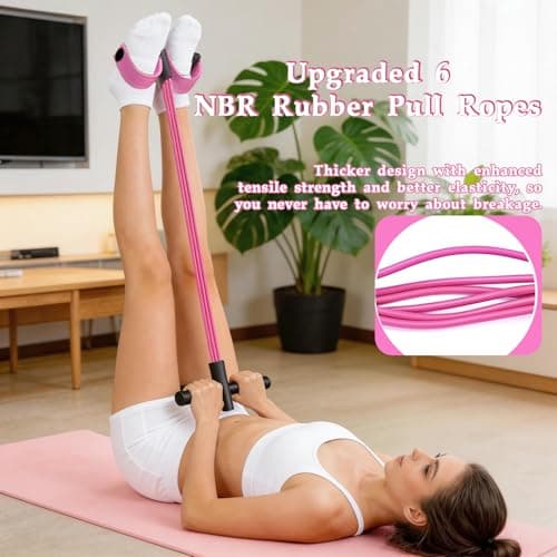 Rantuia Pedal Resistance Bands with Handles, New Model 6 Tube Resistance Foot Pedal, Multifunctional Rubber Resistance Bands, Suitable for Waist, Arms, Abdomen and Legs (Pink)
