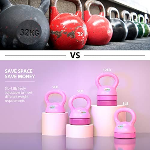 TopMade Adjustable Kettlebell Weights Set Cast Iron Exercise Fitness Kettle Ball Grip (Pink-12lb)