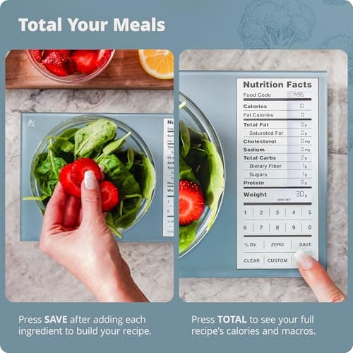 Greater Goods Digital Nutrition Scale – Accurate Macro and Calorie Tracking for Meal Prep, Weight Loss, and Healthy Eating | 2,000 Built-in Foods, Intuitive Nutrition Label Display, 11lb Cap, Blue