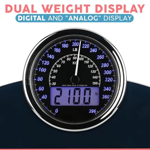 Adamson Hybrid 2-in-1 Analog & Digital Weighing Scale for Body Weight up to 400lbs - Thick Tempered Glass - Extra Large Display - Easy to Read Digital Bathroom Scale - New