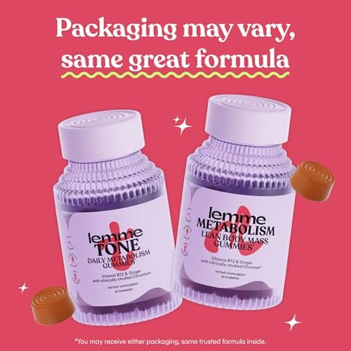 Lemme Tone Metabolism Gummies, Apple Cider Vinegar, Clinically Studied Chromium, B12, Ginger Root Extract, Promote Lean Body Mass, Watermelon Apple Flavor (30 Day Supply)
