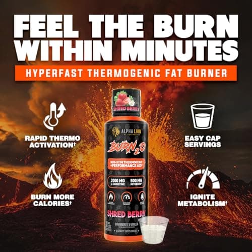 ALPHA LION Burn2O L-Carnitine Liquid 2000mg, Premium Liquid Fat Burner & Pre-Workout Supplement for Men & Women - Natural Energy & Metabolism Booster for Weight Loss - ShredBerry