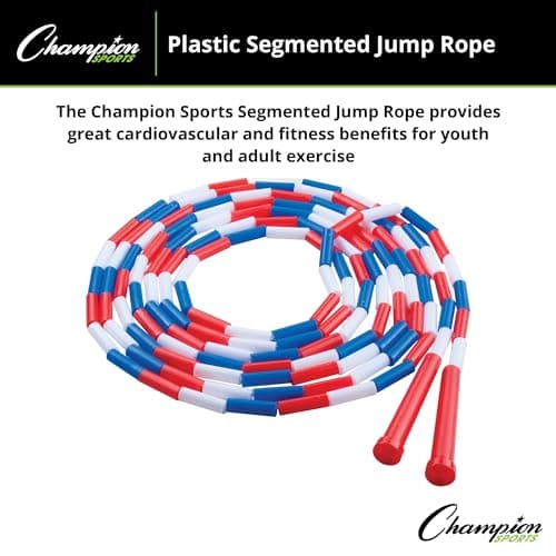 Champion Sports Classic Plastic Segmented Beaded Jump Ropes - Phys. Ed, Gym, Fitness and Recreational Use, 16'L, Red/White/Blue