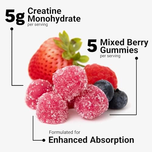 Force Factor Creatine Monohydrate Gummies, NSF Certified, 5g Dose for Men & Women to Support Muscle, Strength, Recovery, Cognitive Health & Memory, Mixed Berry, 150 Gummies