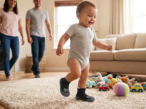AniKigu Baby Sock Shoes Toddler Walking Shoes Infant Non-Slip Slippers with Soft Rubber Sole Baby Boys Girls Sneakers 12-18 Months