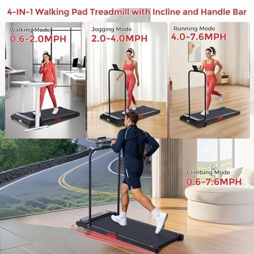 MCRG Walking Pad Treadmill with Incline, 2026 Upgrade Portable Walking pad Treadmill with Handle Bar, 0.6-7.6MPH Small Treadmills Walking Pad for Home Small, 3.5HP, 350LBS