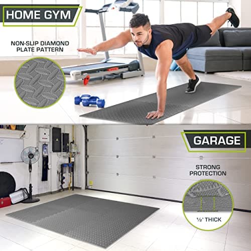 ProsourceFit Exercise Puzzle Mat ½-inch, EVA Interlocking Foam Floor Tiles for Home Gym, Workout Equipment, Kids Play Areas, Grey, 24 SQ FT - 6 Tiles