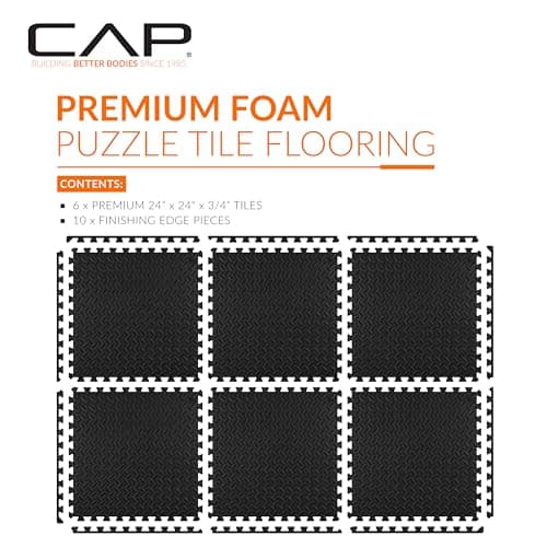 CAP Barbell 3/4-Inch Interlocking EVA Foam Exercise Puzzle Mat Home Gym Flooring - 1 Pack | 24" x 24" x 3/4" | Diamond Pattern - Black
