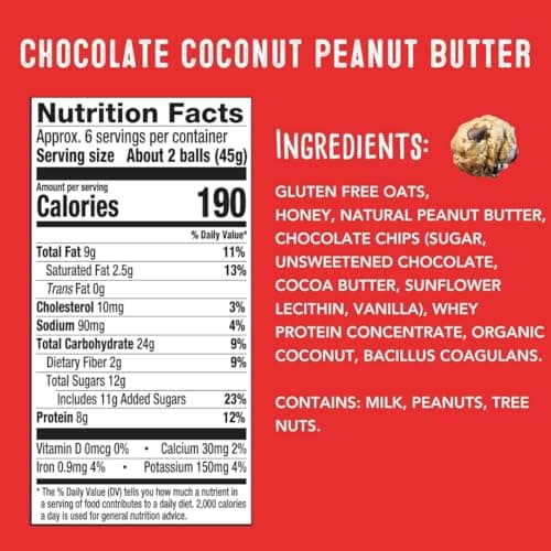 simplyFUEL Whole-Food Protein Balls (Peanut Butter Chocolate Coconut Fusion) - 8 g High-Protein, Gluten-Free, Healthy Snack for Adults & Kids - 9.6 oz