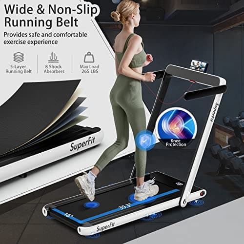 Goplus 2 in 1 Folding Treadmill, 2.25HP Superfit Under Desk Electric Treadmill, Installation-Free with Remote Control, APP Control and LED Display, Walking Jogging for Home Office