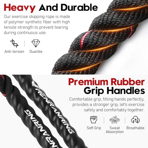 Jump Rope, 3LB Weighted Jump Rope for Fitness, 9.8ft Heavy Jumping Ropes for Exercise, Adult Workout Rope for Men & Women Improve Strength, Skipping Rope for Gym Training, Home Workout