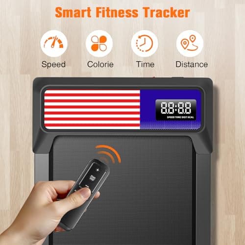 HOELLL Walking Treadmill Pad with 5% Adjustable Incline and APP Sync, Small Compact Under Desk Treadmills for Home and Office with Remote Control and LED Display, 2.5HP, Red Blue