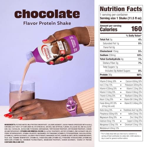 Premier Protein Shake, Chocolate, 30g Protein, No Added Sugar, 24 Vitamins & Minerals to Support Immune Health, 11.5 fl oz, 12 Pack