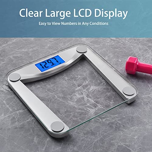 Vitafit Digital Bathroom Weight Scale for Body Weight, High Accuracy Assured by Weighing Professional Since 2001,Extra Large Blue Backlit LCD and Step-On, 400lb/182kg, Clear Glass