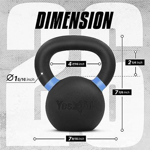 Yes4All Powder Coated Kettlebell, 26 lb Cast Iron Core Kettlebells with Non-Slip Handle & Flat Bottom for Conditioning, Heavy Duty for Strength Training - Single, Blue