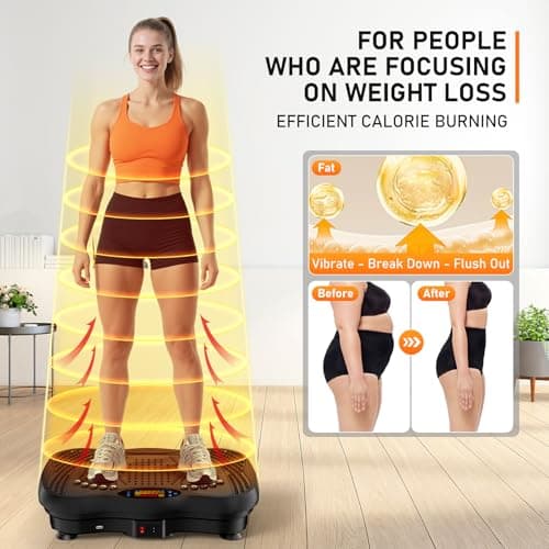 GLYLF Vibration Plate Exercise Machine, 130 Levels Full Body Workout Vibrating Plate for Lymphatic Drainage Weight Loss, 450 Lbs Capacity Shake Platform with Resistance Bands Bluetooth for Women Men