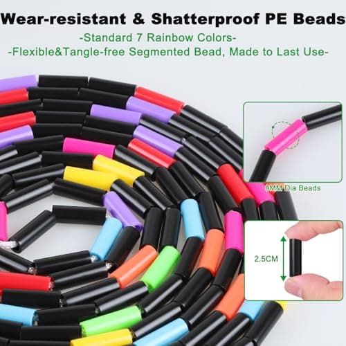 16.5FT Double Dutch Jump Ropes for Adults Kids, Rainbw Long Jump Rope, Beaded Jump Rope for Fitness, Segmented Skipping Ropes for Exercise Training, Tangle-Free (Black-2Pcs)