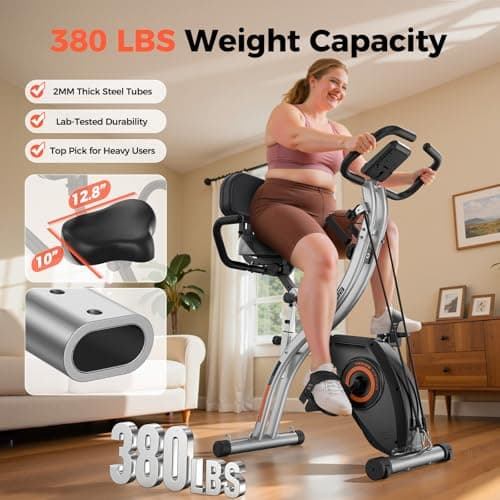YOSUDA Folding Exercise Bike - 5 IN 1 Foldable Stationary Bike for Home Gym Workout, Upgraded Indoor Cycling Bikes with 6.6 LBS Flywheel, 380 LBS Capacity and 16-Level Magnetic Resistance, Back Support Cushion