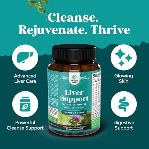 Liver Cleanse Detox & Repair - Milk Thistle Supplement for Digestion & Immune Health - Ginger Root, Choline & Dandelion Root - Herbal Liver Support with Silymarin, Beetroot & Artichoke - 70 Count