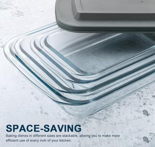 8-Piece Deep Glass Baking Dish Set with Plastic lids,Rectangular Glass Bakeware Set with Lids, Baking Pans for Lasagna, Leftovers, Cooking, Kitchen, Freezer-to-Oven and Dishwasher, Gray
