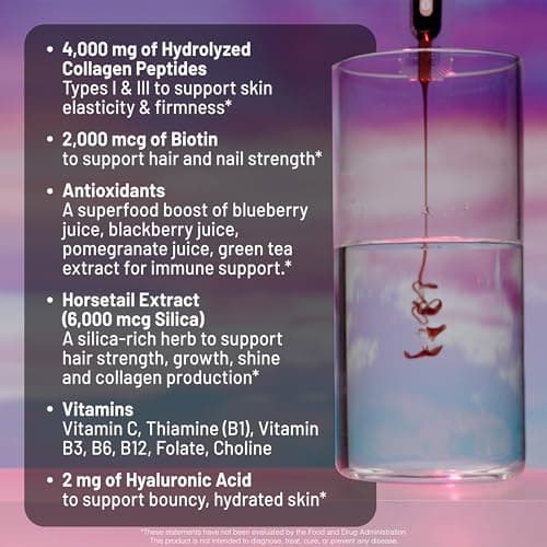 NatureWise Hydrolyzed Liquid Collagen for Women & Men 4000mg - High Absorption, Type 1 & 3 Peptides with Biotin + Vitamin C + Vitamin B Complex & Hyaluronic Acid -Mixed Berry - 30 Tubes[30 Day Supply]