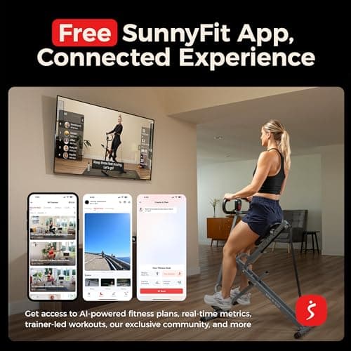 Sunny Health & Fitness Smart Upright Row-N-Ride Exerciser, Squat Assist Trainer for Glutes Workout with Adjustable Resistance, Easy Setup & Foldable, Glute & Leg Exercise Machine- NO. 077S