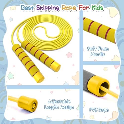 Adjustable Soft Skipping Rope - Toddler Jump Rope With Skin-Friendly Foam Handles For Kids, Boys, Girls, Women, Men - Exercise Activity, Outdoor Fitness