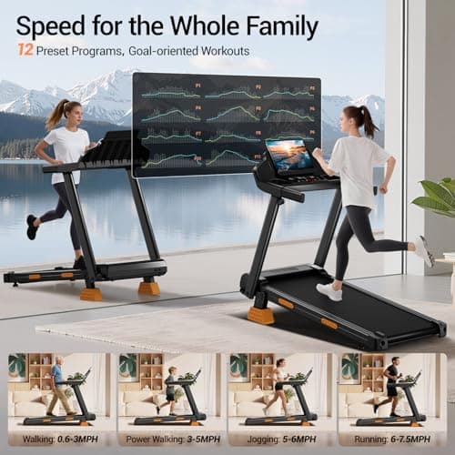 16% Treadmills for Home with Handle, 3 in 1 Portable Treadmill with Incline, Foldable Treadmill with Three Screen, 12 Preset Programs, 400Lbs