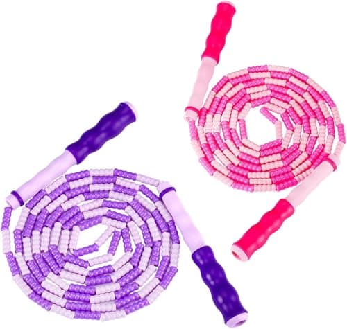 Zocy Soft Bead Jump Rope,Adjustable Fitness Skipping Rope for Men, Women and Kids Keeping Fit, Training (Pink+Purple)