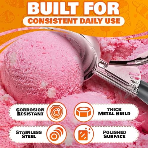 4 oz Large Ice Cream Scoop with Trigger Release #8 - Stainless Steel Cookie Scoop for Baking, Ice Cream & Cookie Dough, Comfort Grip Handle, Easy Release, Dishwasher Safe, Great as Mothers Day Gifts