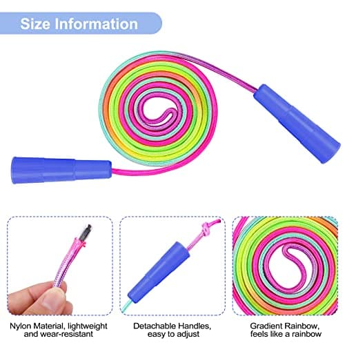 Elcoho 24 Packs Rainbow Jump Rope Set 7.2 Feet Adjustable Nylon Skipping Ropes Jumping Ropes for Outdoor Activity Party Favors School Games