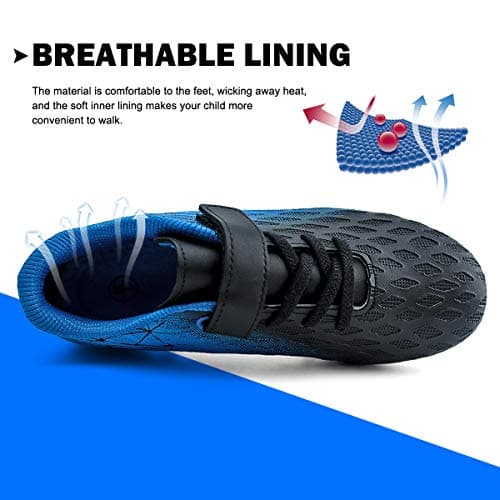 brooman Kids Firm Ground Soccer Cleats Boys Girls Athletic Outdoor Football Shoes(13,Black Blue)